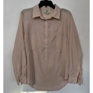 ICE Blouse Top Womens Large Light Pink Long Sleeve 3/4 Button Down Granniecore